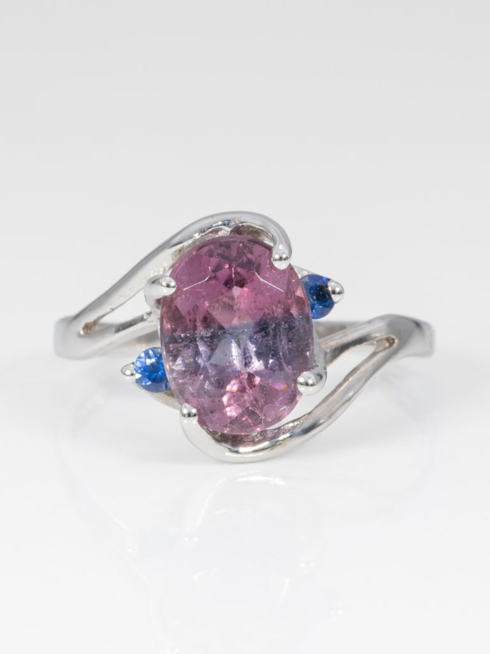 1.74Ct Natural Bi-Color Tourmaline Ring in Natural Sapphire Accents in 14K Gold